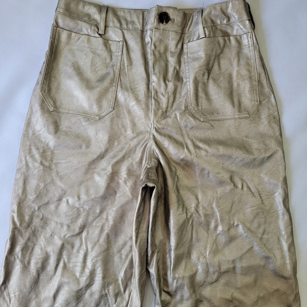 Vince Camuto Gold Metallic Wide Leg Trousers Faux Leather Size 6 High Rise